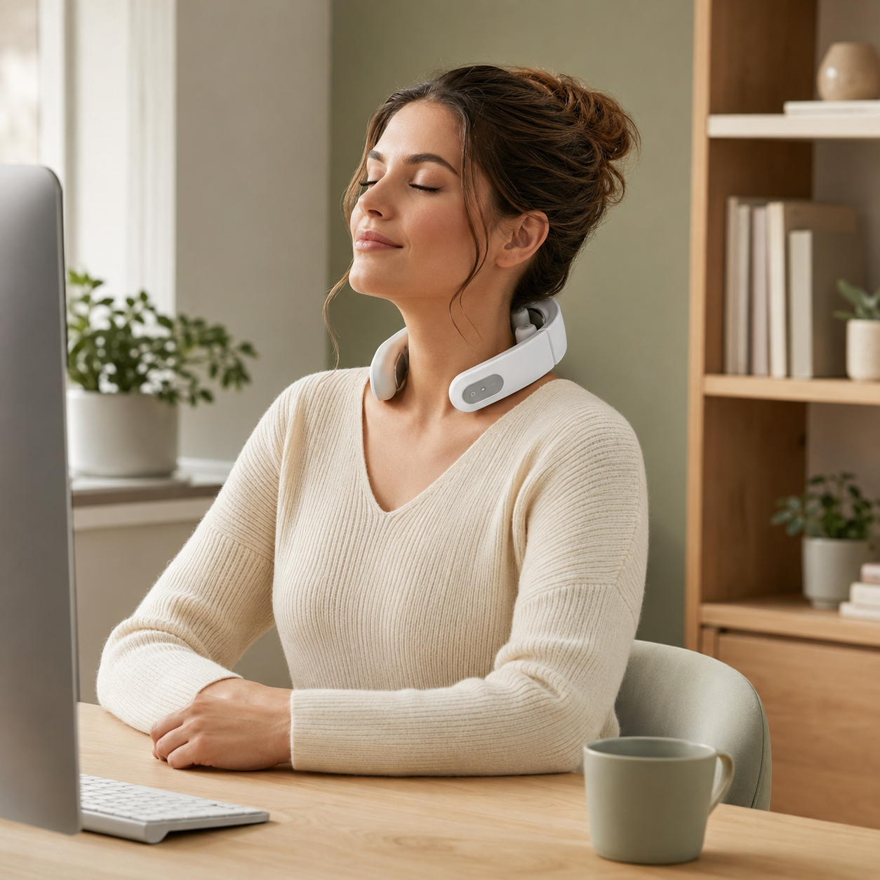 USB Heated Neck Massager with Pulse Stimulation and Voice Guidance
